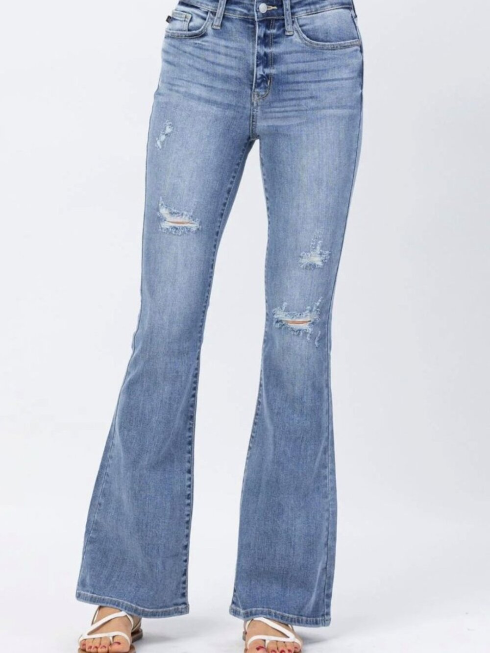 Judy Blue Light Blue Distressed High-Rise Flare Jeans